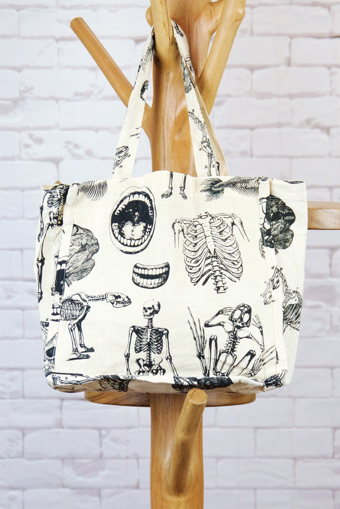 Small Shopper | Biology Skeleton - anatomy, anatomy print, bag, biology, bone, human skeleton, purse, Shopper, skeleton, small, Tote, tote bag - Wander Emporium