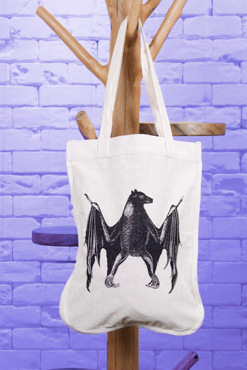 Small Shopper Curved | Bat - bag, BAT, black and white, drawing, nature, Shopper, small, Tote, tote bag - Wander Emporium