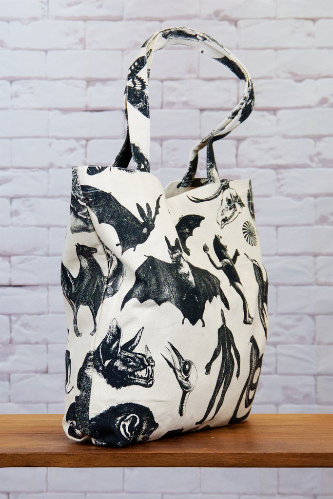 Shopper Bag | Biology - anatomy, anatomy drawing, anatomy print, bag, BAT, beach bag, biology, black and white, drawing, hand printed, muscles, Shopper, snake, snap button, Tote, tote bag, travel, underneath - Wander Emporium
