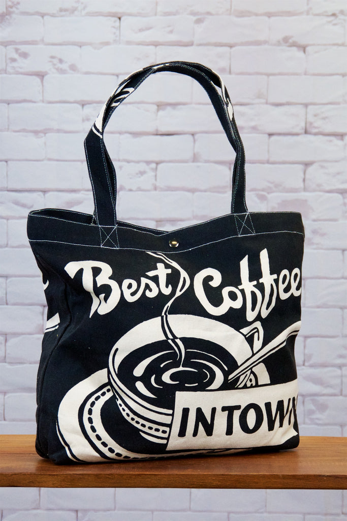 Shopper Bag | Coffee - bag, beach bag, best coffee, black and white, coffee, cup of joe, cuppa, drawing, hand printed, morning coffee, Shopper, Tote, tote bag, travel - Wander Emporium