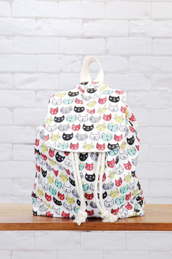 Fun Graphic Backpack | Pull-tie Closure - anime, backpack, black, book bag, cat, cats, cool, day bag, day pack, drawing, everyday, graphic pattern, hand, japanese, PATTERN, regular backpack, unisex - Wander Emporium