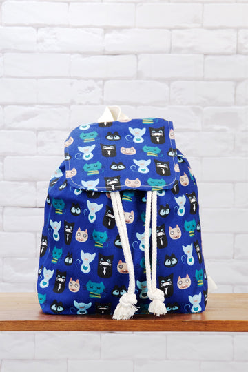 Fun Graphic Backpack | Pull-tie Closure - anime, backpack, black, blue, book bag, cat, cats, cool, day bag, day pack, drawing, everyday, graphic pattern, hand, japanese, PATTERN, regular backpack, unisex - Wander Emporium
