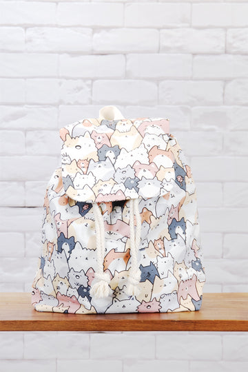 Fun Graphic Backpack | Pull-tie Closure - anime, backpack, book bag, cat, cats, cool, day bag, day pack, drawing, everyday, graphic pattern, hand, japanese, PATTERN, regular backpack, unisex - Wander Emporium