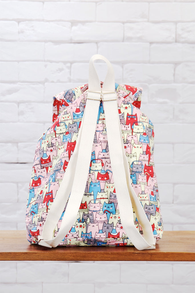 Fun Graphic Backpack | Pull-tie Closure - anime, backpack, book bag, cat, cats, cool, day bag, day pack, drawing, everyday, graphic pattern, hand, japanese, PATTERN, regular backpack, unisex, xmas - Wander Emporium