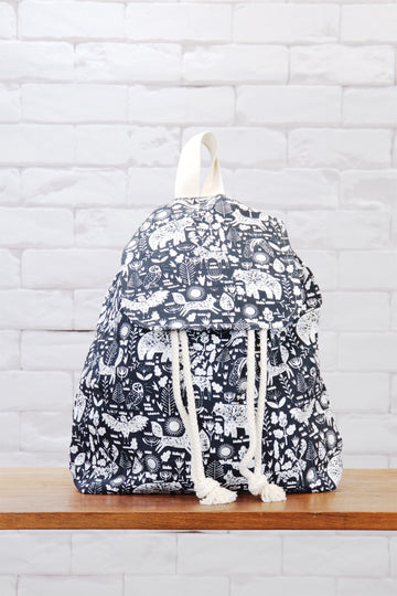 Fun Graphic Backpack | Pull-tie Closure - backpack, bear, book bag, cool, day bag, day pack, drawing, everyday, forest, graphic pattern, PATTERN, regular backpack, unisex - Wander Emporium