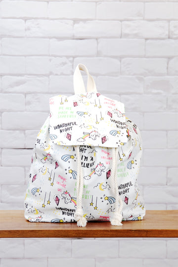 Fun Graphic Backpack | Pull-tie Closure - backpack, book bag, cool, day bag, day pack, drawing, everyday, graphic pattern, PATTERN, regular backpack, unicorn, unisex - Wander Emporium