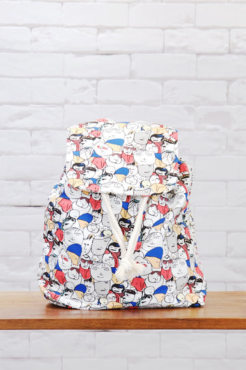 Fun Graphic Backpack | Pull-tie Closure - backpack, book bag, cool, day bag, day pack, drawing, everyday, graphic pattern, PATTERN, people, regular backpack, unisex - Wander Emporium
