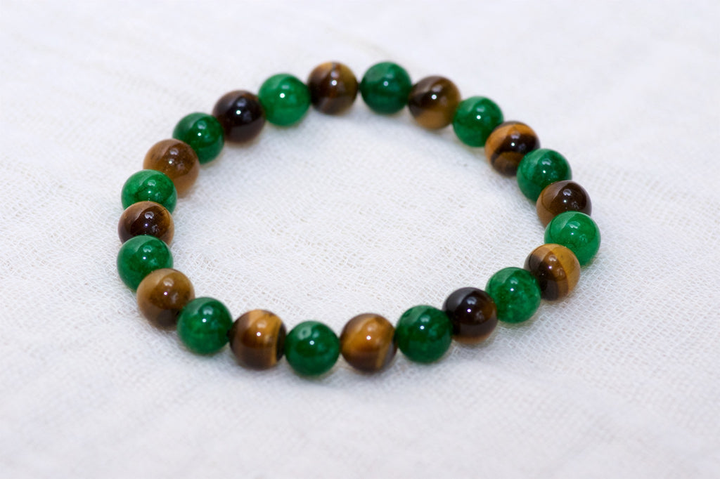 Stone Bracelet | Tiger Eye & Aventurine - aventurine, beaded bracelets, Bracelet, crystals, green, healing stones, stone, Tiger eye - Wander Emporium