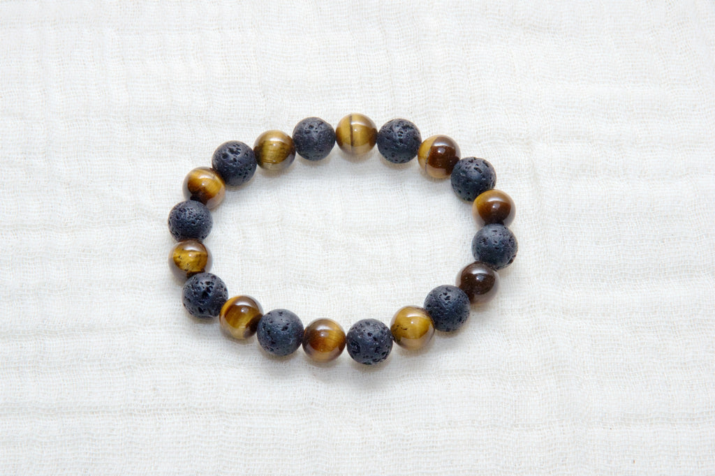 Stone Bracelet | Lava & Tiger Eye - beaded bracelets, Bracelet, crystals, healing stones, lava, stone, Tiger eye - Wander Emporium