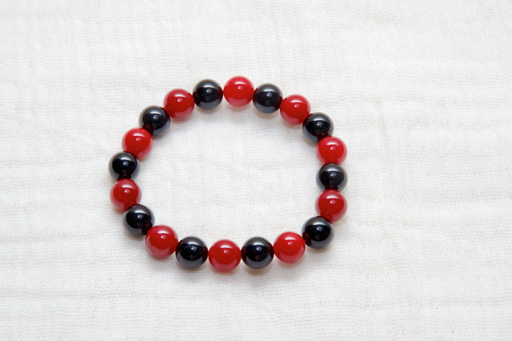 Stone Bracelet | Red Jade & Obsidian - beaded bracelets, Bracelet, crystals, healing stones, jade, obsidian, Red, stone - Wander Emporium