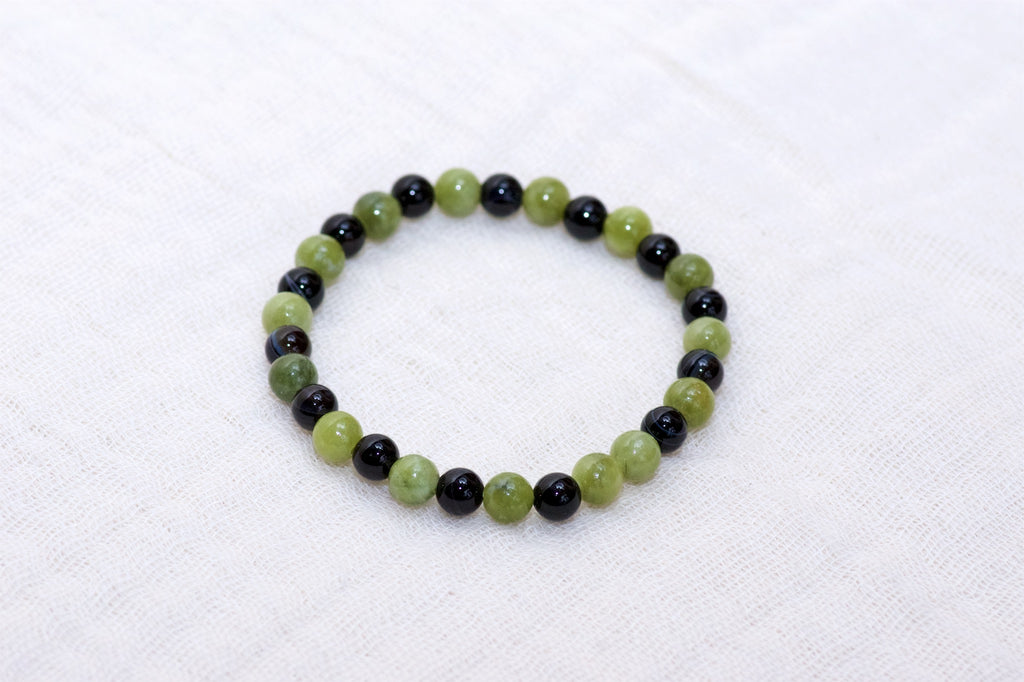 Stone Bracelet | Lemon Jade & Black Agate - beaded bracelets, Bracelet, crystals, healing stones, honey, jade, Rose quarts, stone - Wander Emporium
