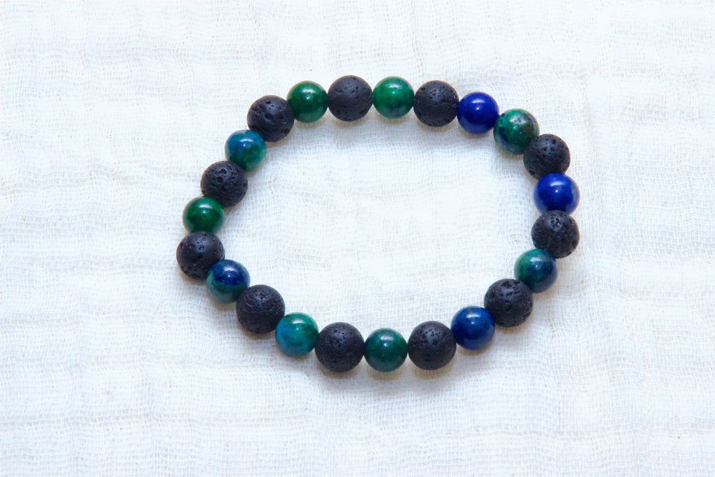 Stone Bracelet | Lava & Malachite Azurite - beaded bracelets, Bracelet, crystals, healing stones, lava, malachite azurite, stone - Wander Emporium