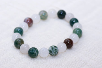 Stone Bracelet | Moonstone & Moss Agate - beaded bracelets, Bracelet, crystals, healing stones, stone - Wander Emporium