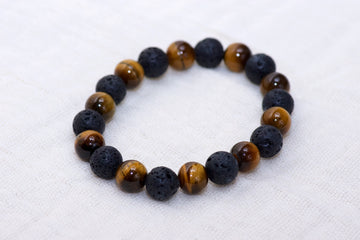 Stone Bracelet | Lava & Tiger Eye - beaded bracelets, Bracelet, crystals, healing stones, lava, stone, Tiger eye - Wander Emporium
