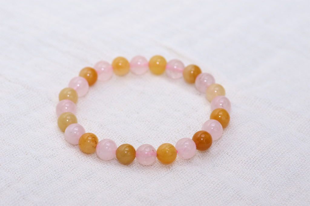 Stone Bracelet | Honey Jade & Rose Quartz - beaded bracelets, Bracelet, crystals, healing stones, honey, jade, Rose quarts, stone - Wander Emporium