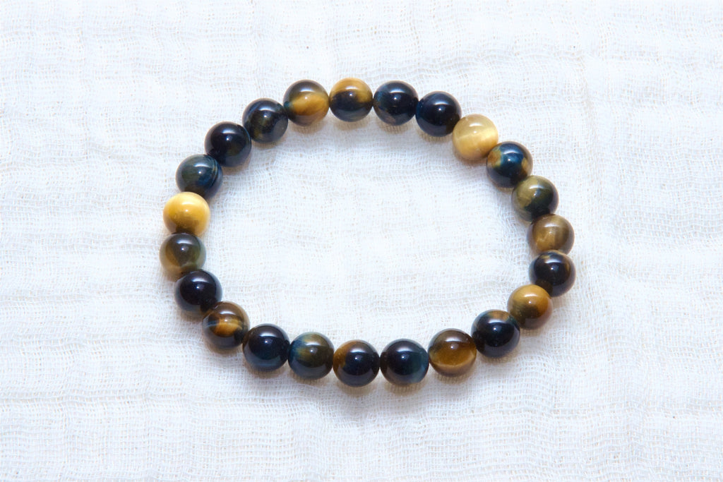 Stone Bracelet | Gold & Blue Tiger's eye - beaded bracelets, blue, Bracelet, crystals, gold, healing stones, stone, tiger - Wander Emporium