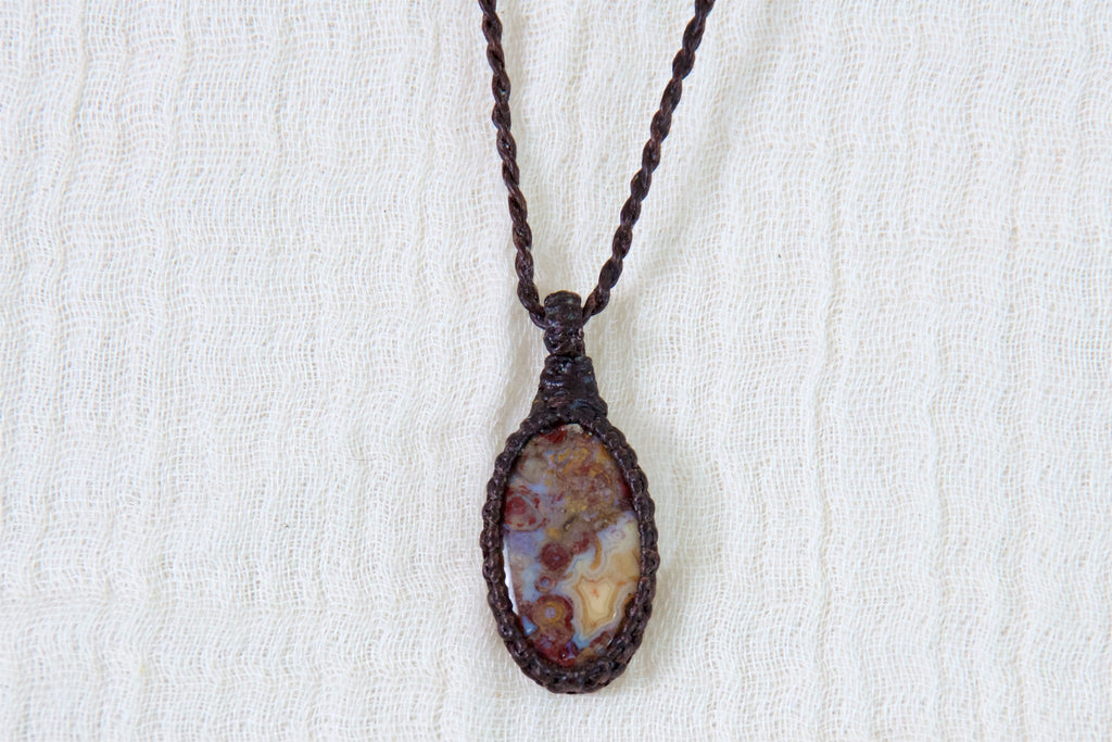 Fire Agate Necklace - agate, crazy lace, ease anxiety, grounding, healing stones, inner peace, jewelry, necklace, obsidian, protection, soothing, spiritual connection - Wander Emporium