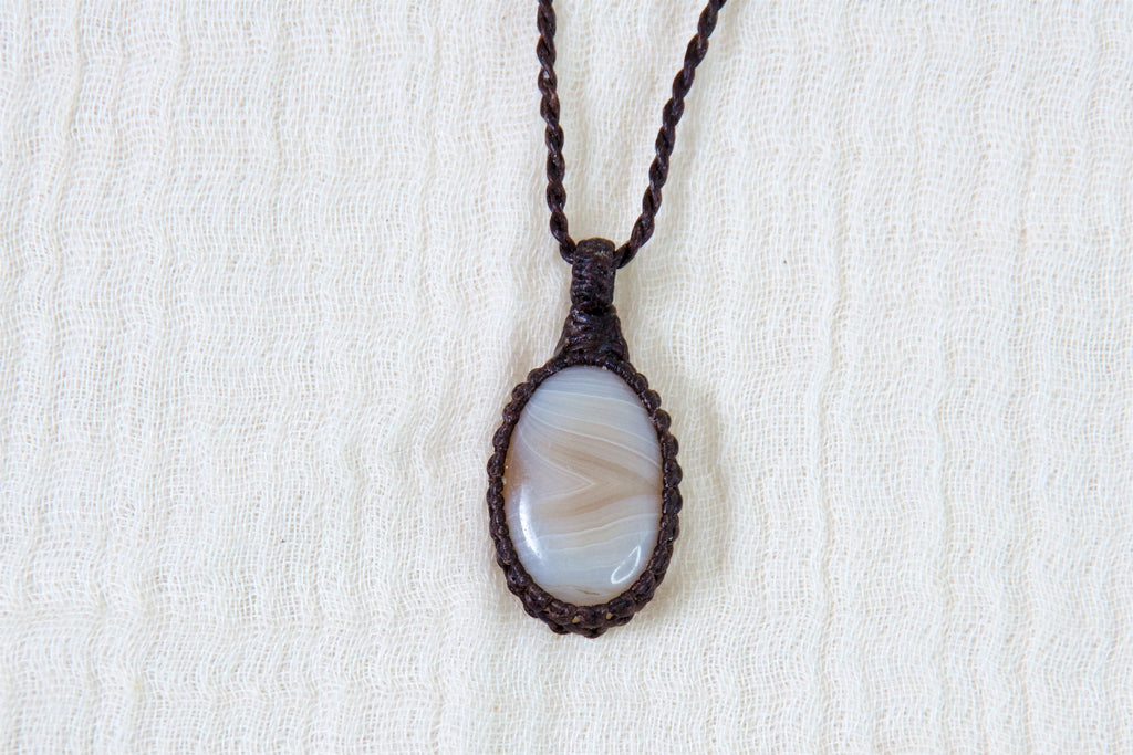 Banded Agate Necklace - agate, crazy lace, ease anxiety, grounding, healing stones, inner peace, jewelry, necklace, obsidian, protection, soothing, spiritual connection - Wander Emporium