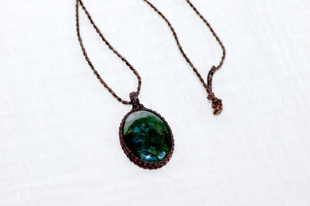 Moss Agate Necklace | Large - growth, healing stones, jewelry, moss agate, necklace, new beginnings - Wander Emporium