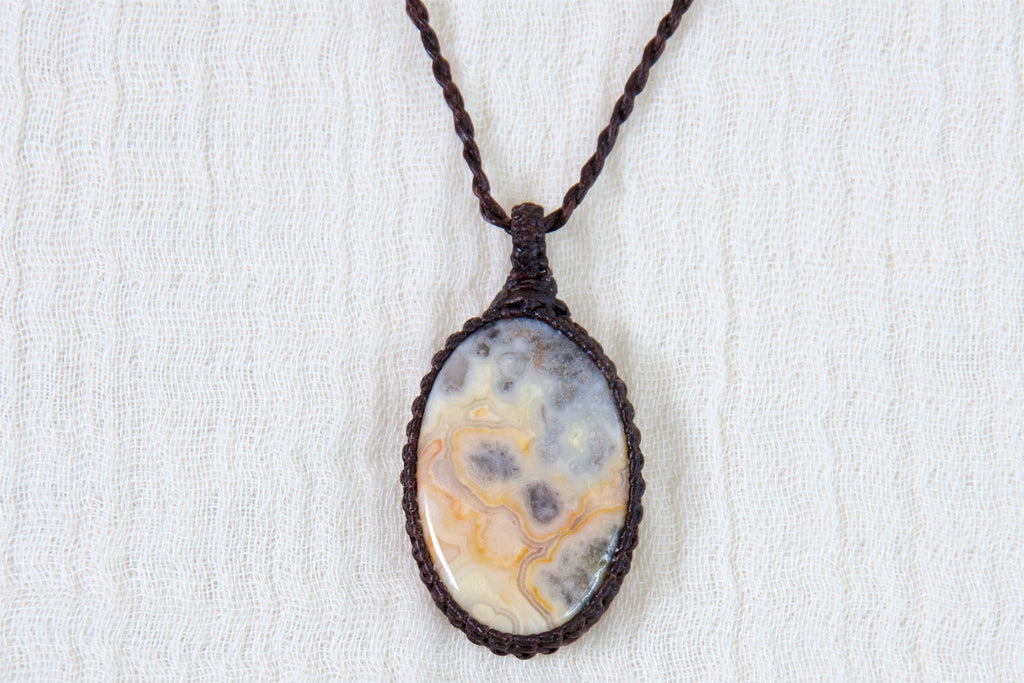 Crazy Lace Agate Necklace - agate, crazy lace, ease anxiety, grounding, healing stones, inner peace, jewelry, necklace, obsidian, protection, soothing, spiritual connection - Wander Emporium