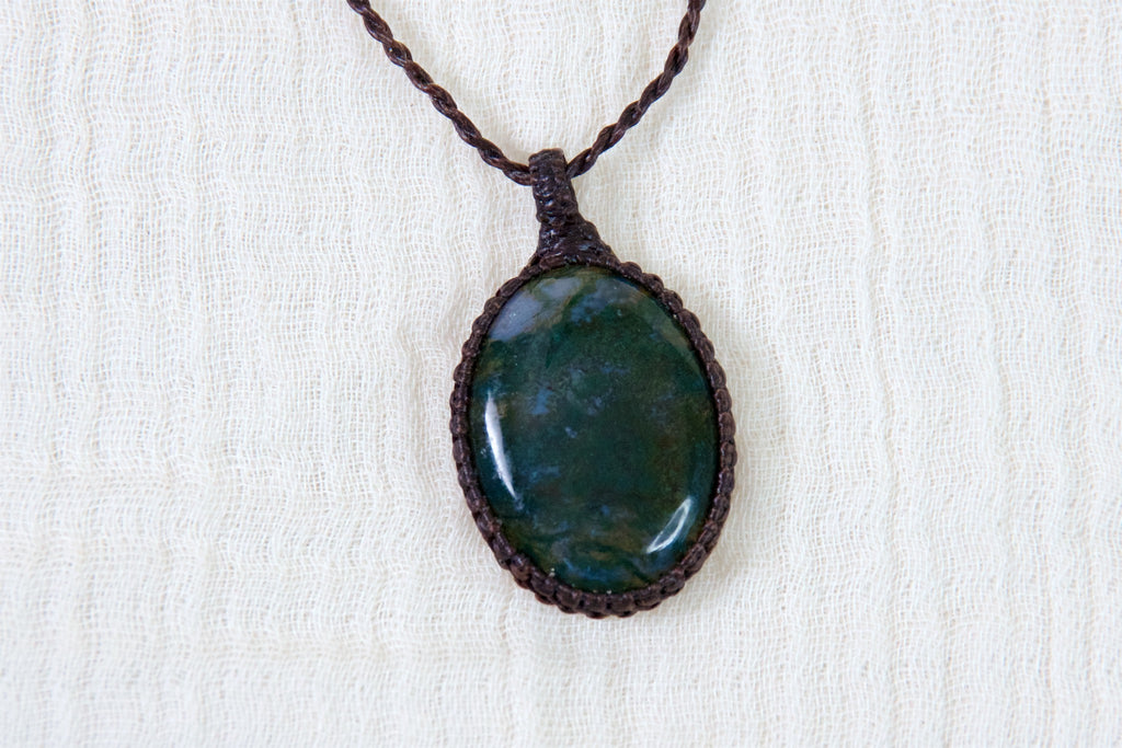 Moss Agate Necklace | Large - growth, healing stones, jewelry, moss agate, necklace, new beginnings - Wander Emporium