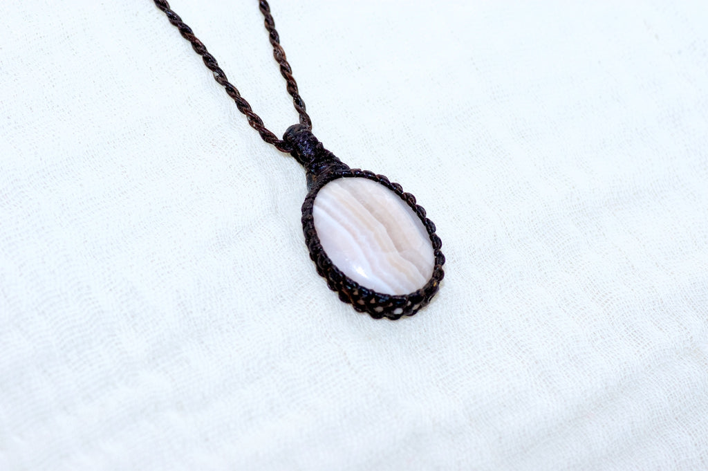 Banded Agate Necklace - agate, crazy lace, ease anxiety, grounding, healing stones, inner peace, jewelry, necklace, obsidian, protection, soothing, spiritual connection - Wander Emporium