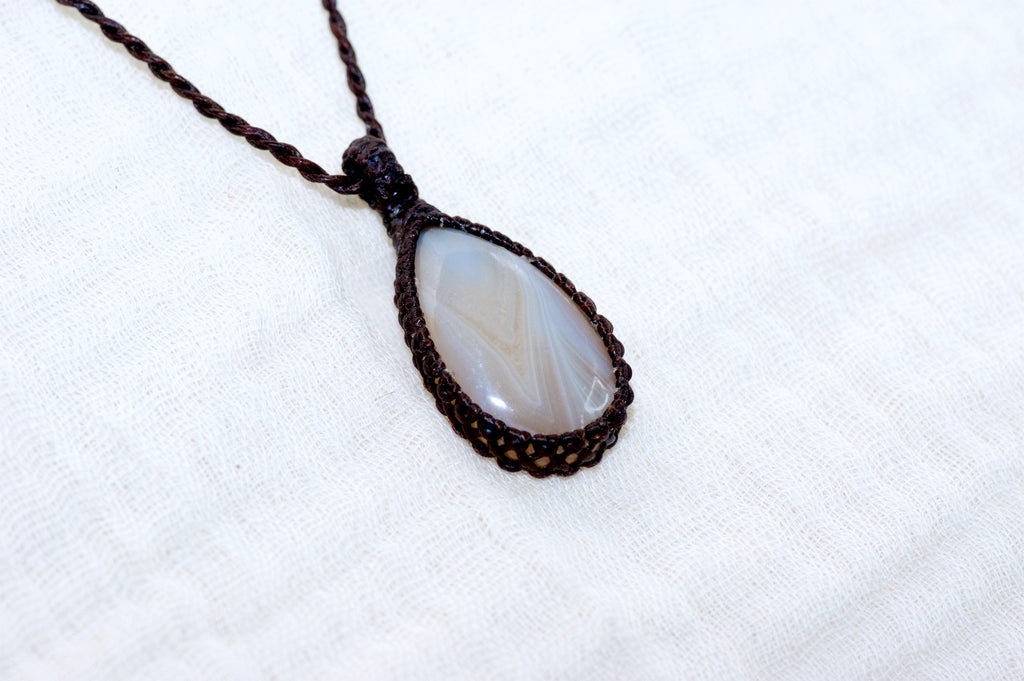 Banded Agate Necklace - agate, crazy lace, ease anxiety, grounding, healing stones, inner peace, jewelry, necklace, obsidian, protection, soothing, spiritual connection - Wander Emporium