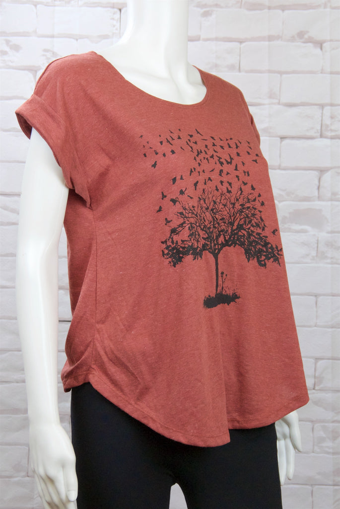 Roll Sleeve Tee - beige, birds, clothing, cool, duck tape, girl, girls, roll sleeve, tee, top, tree, tshirt - Wander Emporium