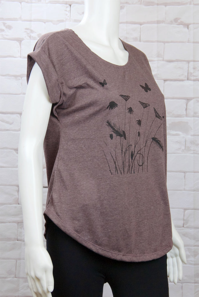 Roll Sleeve Tee - butterflies, butterfly, cool, dragon fly, girl, girls, roll sleeve, tee, top, tshirt, wild flowers - Wander Emporium