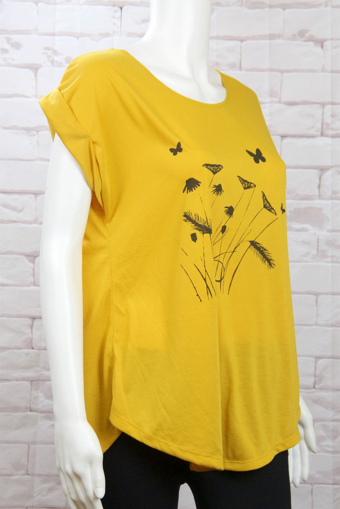 Roll Sleeve Tee - butterflies, butterfly, cool, dragon fly, girl, girls, roll sleeve, tee, top, tshirt, wild flowers - Wander Emporium
