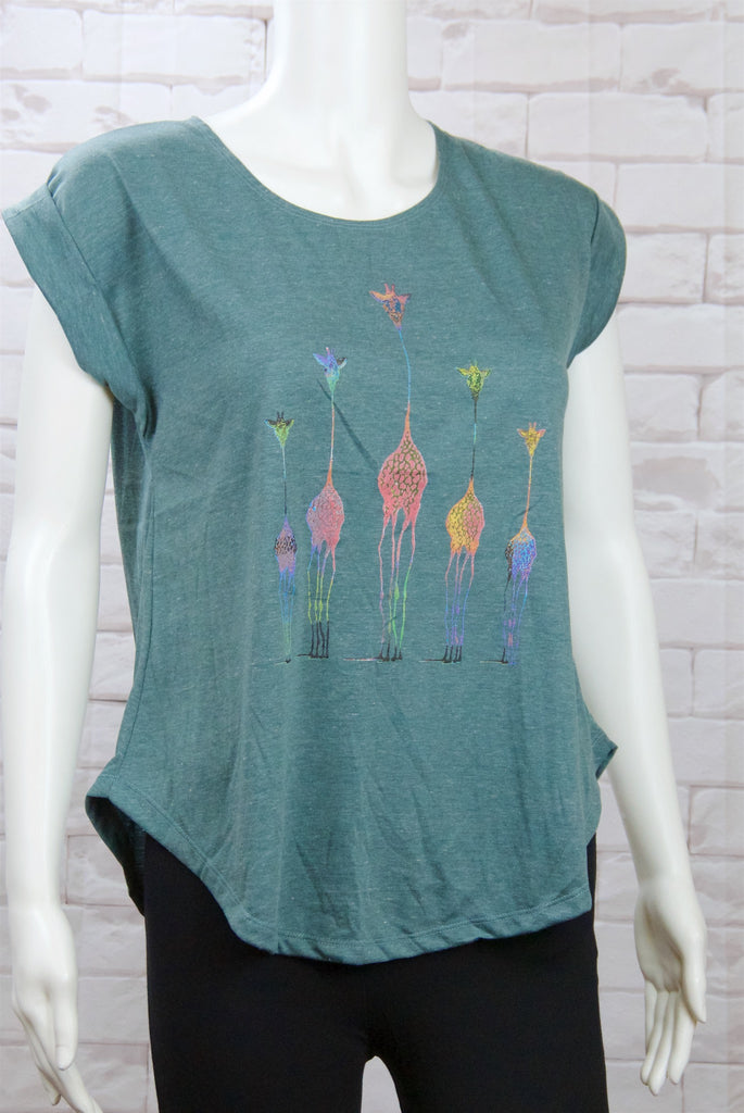 Roll Sleeve Tee - clothing, cool, dragon fly, Giraffe, giraffes, girl, girls, rainbow, roll sleeve, tee, top, tshirt - Wander Emporium