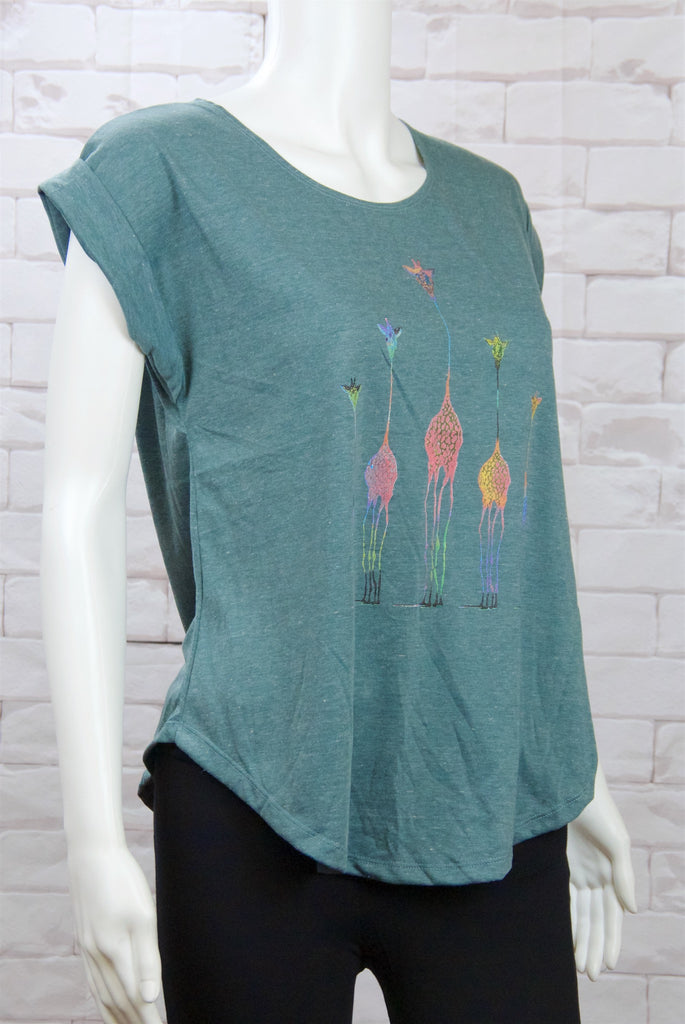 Roll Sleeve Tee - clothing, cool, dragon fly, Giraffe, giraffes, girl, girls, rainbow, roll sleeve, tee, top, tshirt - Wander Emporium