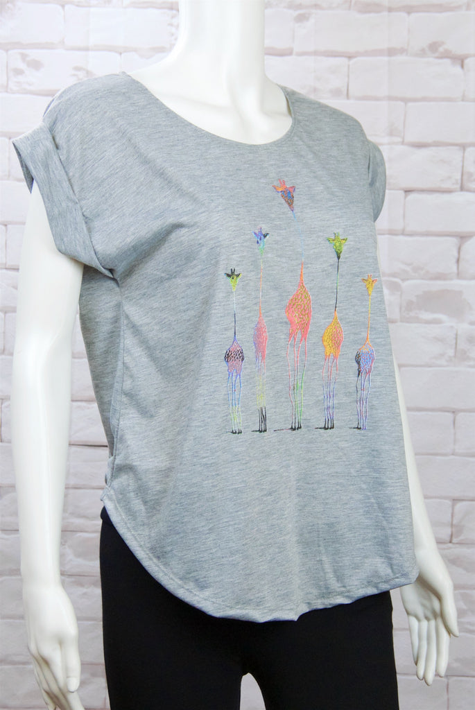 Roll Sleeve Tee - clothing, cool, dragon fly, Giraffe, giraffes, girl, girls, rainbow, roll sleeve, tee, top, tshirt - Wander Emporium