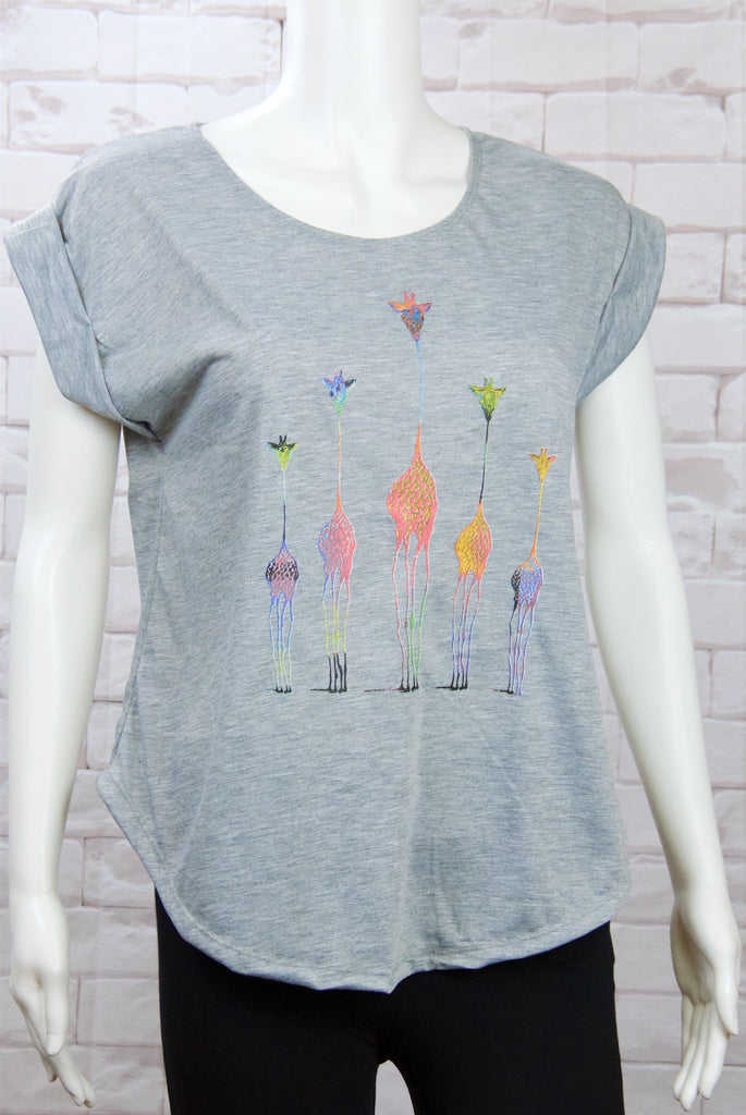 Roll Sleeve Tee - clothing, cool, dragon fly, Giraffe, giraffes, girl, girls, rainbow, roll sleeve, tee, top, tshirt - Wander Emporium