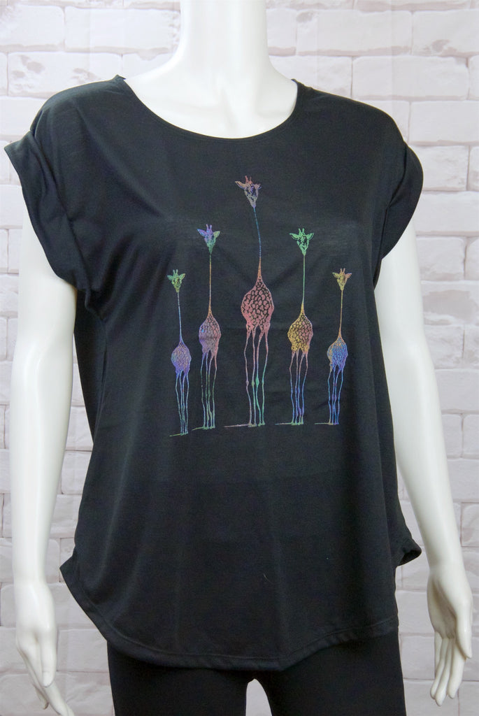 Roll Sleeve Tee - clothing, cool, dragon fly, Giraffe, giraffes, girl, girls, rainbow, roll sleeve, tee, top, tshirt - Wander Emporium