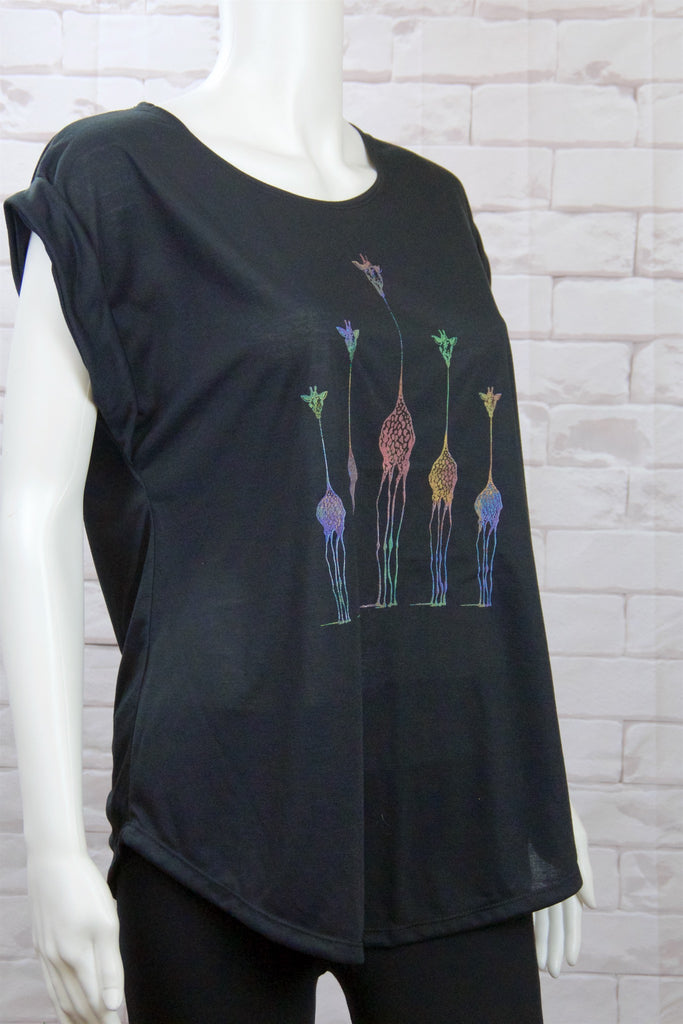 Roll Sleeve Tee - clothing, cool, dragon fly, Giraffe, giraffes, girl, girls, rainbow, roll sleeve, tee, top, tshirt - Wander Emporium