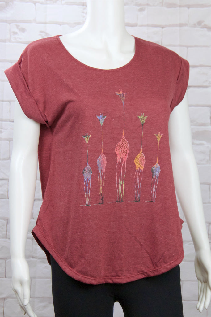 Roll Sleeve Tee - clothing, cool, dragon fly, Giraffe, giraffes, girl, girls, rainbow, roll sleeve, tee, top, tshirt - Wander Emporium