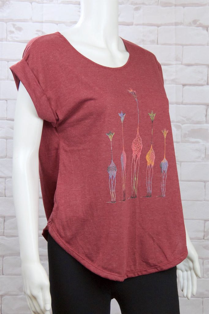 Roll Sleeve Tee - clothing, cool, dragon fly, Giraffe, giraffes, girl, girls, rainbow, roll sleeve, tee, top, tshirt - Wander Emporium