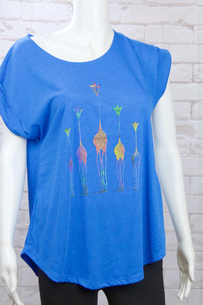 Roll Sleeve Tee - clothing, cool, dragon fly, Giraffe, giraffes, girl, girls, rainbow, roll sleeve, tee, top, tshirt - Wander Emporium