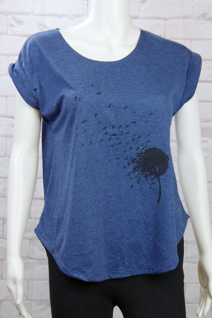 Roll Sleeve Tee - blowing, cool, dandelion, dandelions, girl, girls, roll sleeve, tee, top, tshirt, wind - Wander Emporium