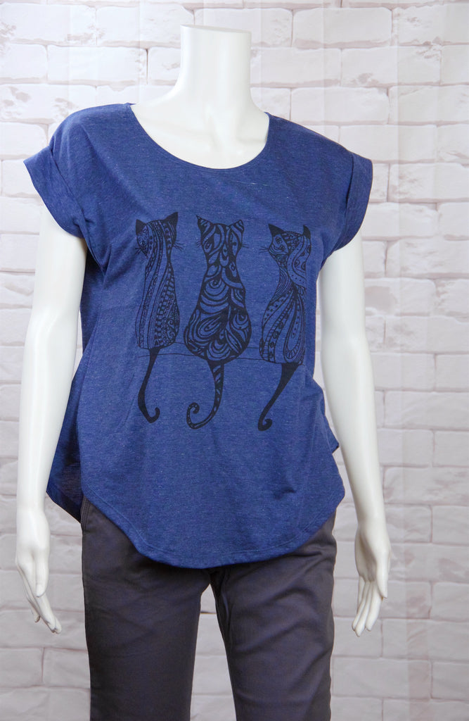 Roll Sleeve Tee - big cat, cat, cats, cool, girl, girls, roll sleeve, tatoo, tats, tee, top, tshirt - Wander Emporium