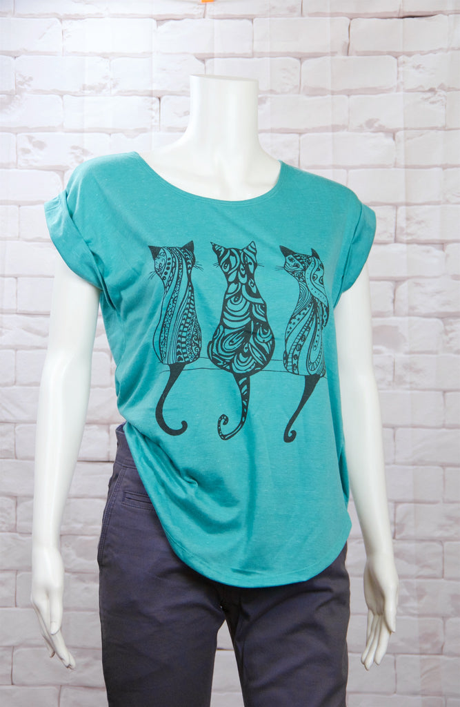 Roll Sleeve Tee - big cat, cat, cats, cool, girl, girls, roll sleeve, tatoo, tats, tee, top, tshirt - Wander Emporium