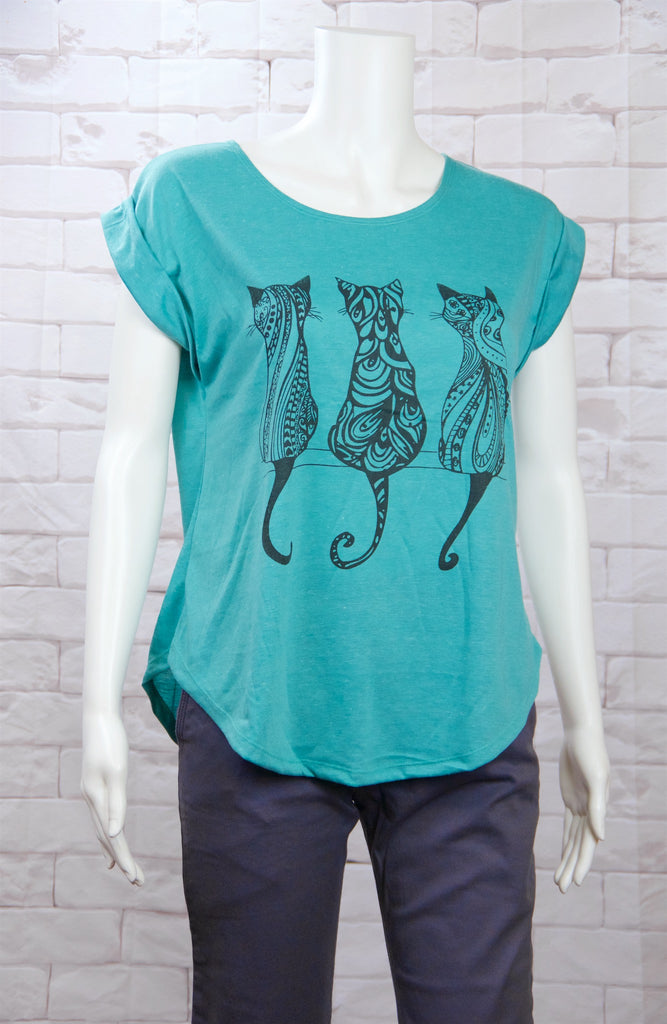 Roll Sleeve Tee - big cat, cat, cats, cool, girl, girls, roll sleeve, tatoo, tats, tee, top, tshirt - Wander Emporium