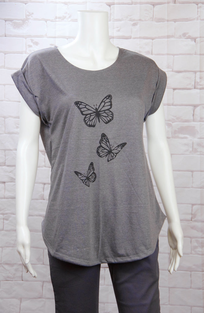 Roll Sleeve Tee - butterflies, butterfly, cool, girl, girls, roll sleeve, tee, top, tshirt - Wander Emporium