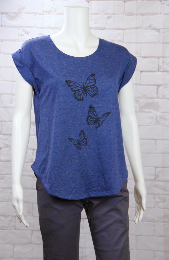 Roll Sleeve Tee - butterflies, butterfly, cool, girl, girls, roll sleeve, tee, top, tshirt - Wander Emporium