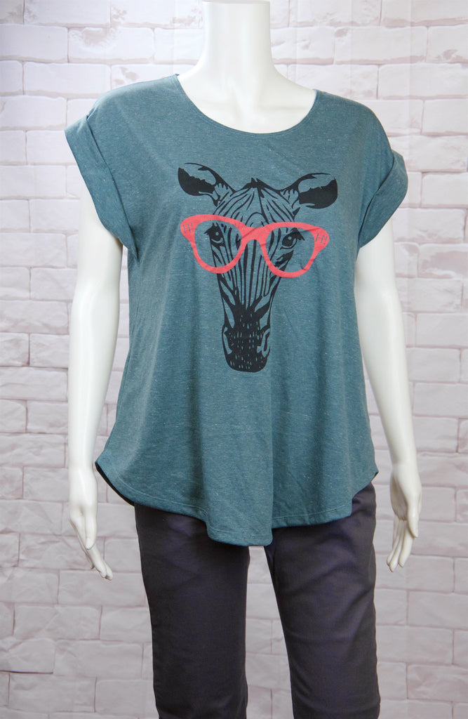 Roll Sleeve Tee - cool, girl, girls, glasses, roll sleeve, tee, top, tshirt, zebra - Wander Emporium