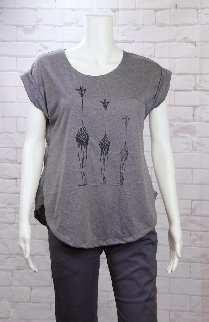 Roll Sleeve Tee - Giraffe, giraffes, girl, girls, roll sleeve, tee, top, tshirt - Wander Emporium