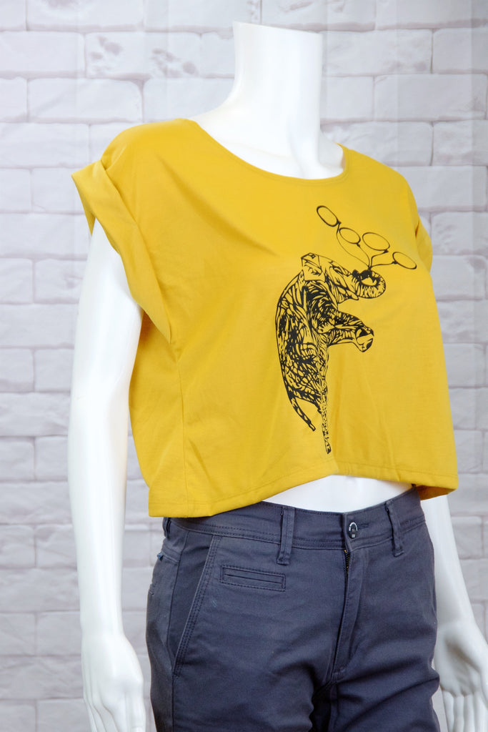 Crop Tee Top - cool, crop top, elephant, girl, girls, roll sleeves, tee crop, top, trendy - Wander Emporium