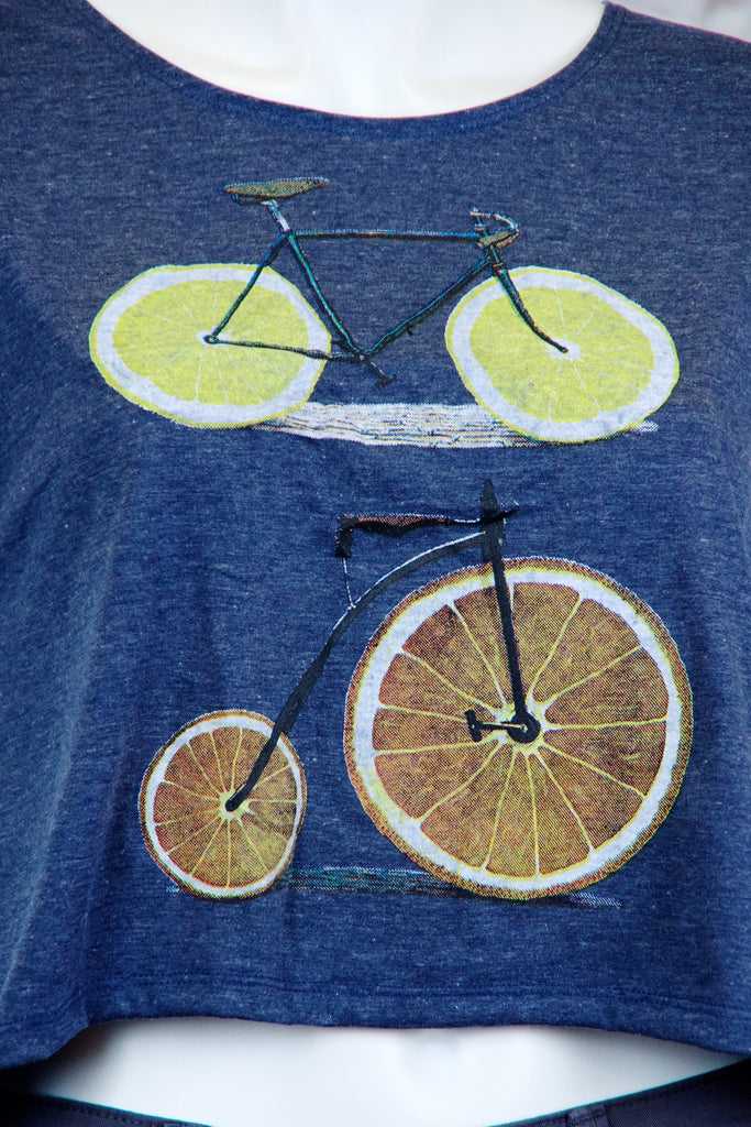 Crop Tee Top - bike, cool, crop top, girl, girls, lemon, roll sleeves, tee crop, top, trendy - Wander Emporium