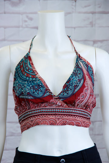 Halter Crop Top - beach vibes, boho, bra, bra top, crop top, ethnic, girl, girls, paisley, pattern, prints, top, trendy - Wander Emporium